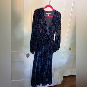 Anthropologie Blue Velvet Wrap Dress